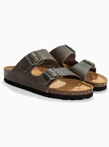 BACKSUN Leder-Pantoletten "Bali" in Braun