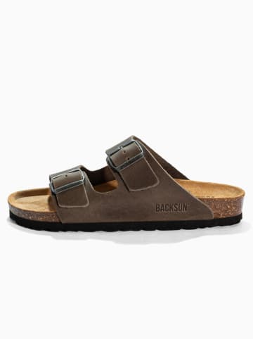 BACKSUN Leder-Pantoletten "Bali" in Dunkelgrau