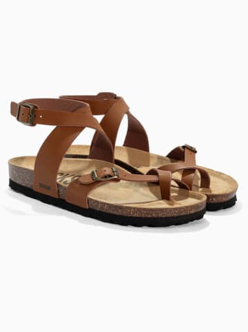 BACKSUN Leren teensandalen "Mala" lichtbruin