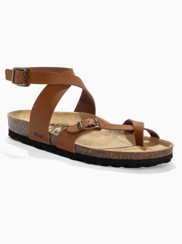 BACKSUN Leren teensandalen "Mala" lichtbruin