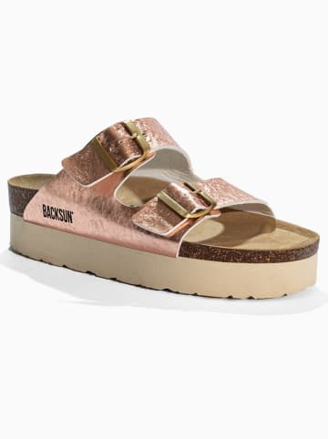 BACKSUN Leren plateau-slippers "Bali" roségoudkleurig