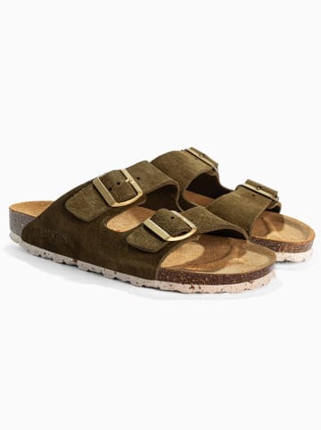 BACKSUN Leren slippers "Bali" kaki