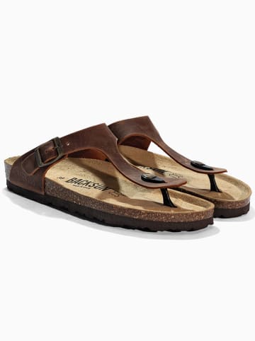BACKSUN Leren teenslippers "Singapore" bruin