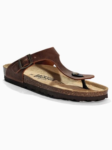 BACKSUN Leren teenslippers "Singapore" bruin