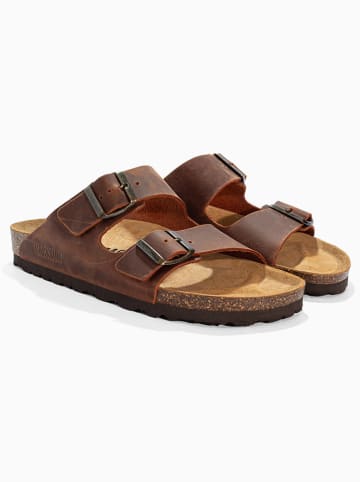 BACKSUN Leren slippers "Bali" bruin
