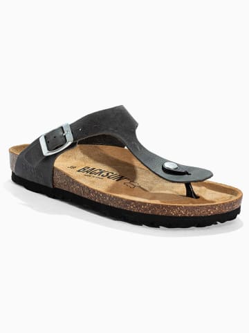 BACKSUN Leren teenslippers "Singapore" grijs