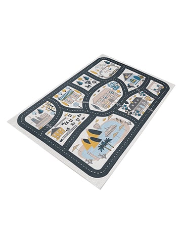 WellHome for Kids Laagpolig tapijt "Village Road" donkerblauw/meerkleurig/zwart
