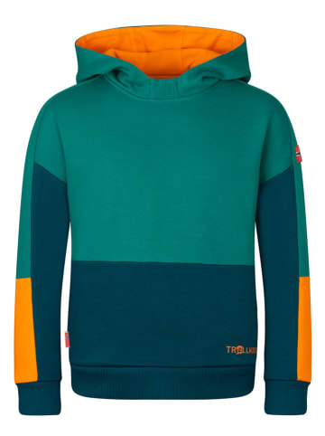 Trollkids Hoodie "Rondane" groen/donkerblauw/oranje