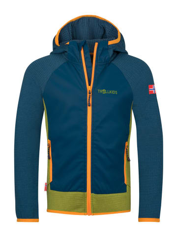 Trollkids Fleece vest "Seiland" blauw/kaki/oranje