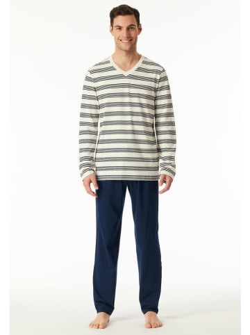 Schiesser Pyjama crème/donkerblauw