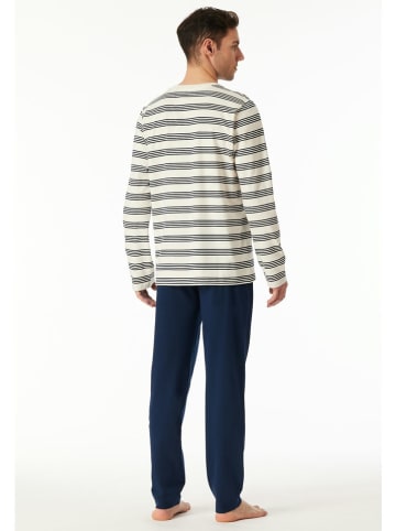 Schiesser Piżama w kolorze kremowo-granatowym