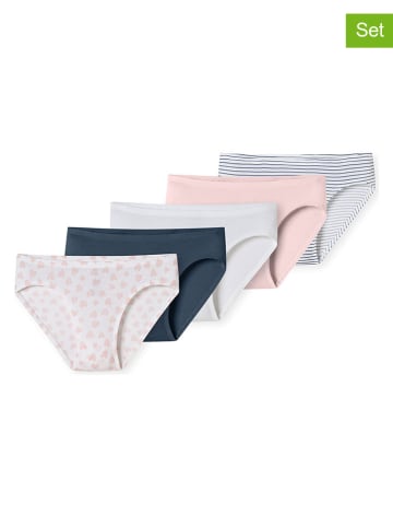 Schiesser 5-delige set: slips donkerblauw/wit