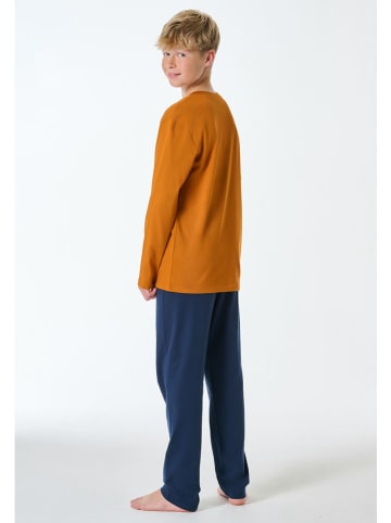 Schiesser Pyjama lichtbruin/donkerblauw