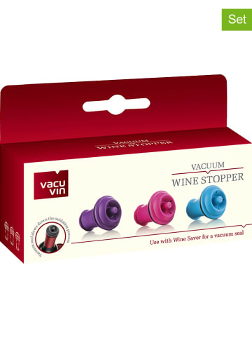 Vacu Vin 3er-Set: Weinpumpen-Stopfen in Pink/ Blau/ Lila