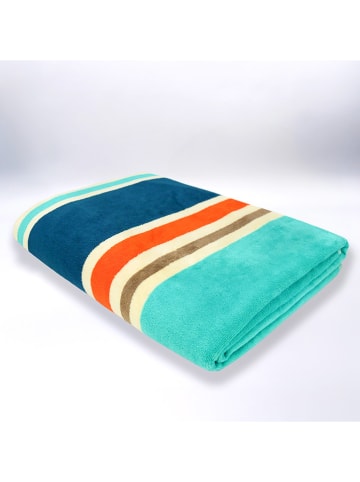 Le Comptoir de la Plage Ręcznik plażowy w kolorze morsko-turkusowo-pomarańczowym - 180 x 140 cm
