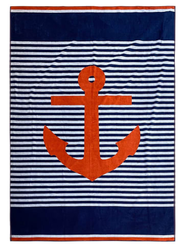 Le Comptoir de la Plage Strandlaken "Aventura - Cliffe" donkerblauw/oranje - (L)180 x (B)140 cm