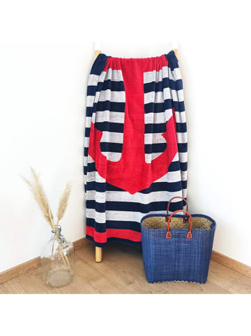 Le Comptoir de la Plage Strandlaken "Bora Bora - Conigli" donkerblauw/rood - (L)180 x (B)140 cm