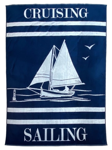 Le Comptoir de la Plage Strandlaken "Relax - Oceanside" blauw/wit - (L)180 x (B)140 cm