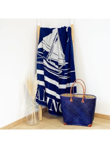 Le Comptoir de la Plage Strandtuch "Relax - Oceanside" in Blau/ Weiß - (L)180 x (B)140 cm