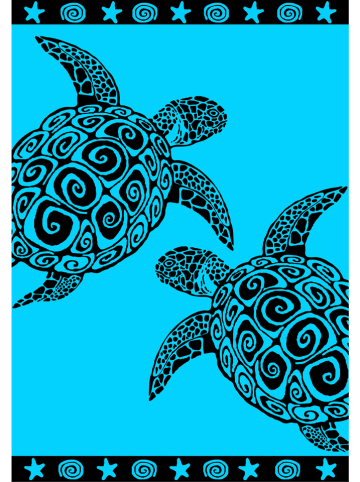 Le Comptoir de la Plage Strandtuch "Kosa - Turtle" in Türkis/ Schwarz - (L)180 x (B)140 cm