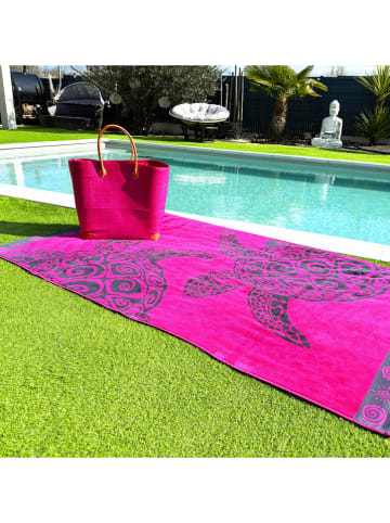 Le Comptoir de la Plage Strandlaken ''Turtle'' roze/donkerblauw - (L)175 x (B)100 cm