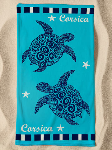 Le Comptoir de la Plage Mikrofaser-Strandtuch ''Piana'' in Türkis/ Dunkelblau - (L)170 x (B)90 cm