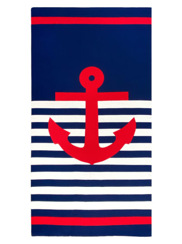 Le Comptoir de la Plage Mikrofaser-Strandtuch ''Studland'' in Dunkelblau/ Weiß/ Rot - (L)170 x (B)90 cm