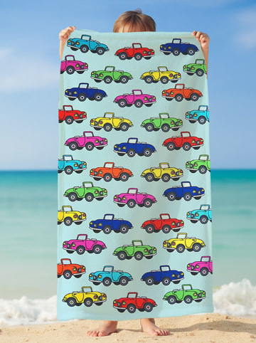 Le Comptoir de la Plage Microvezel strandlaken "Cars" turquoise/meerkleurig - (L)140 x (B)70 cm