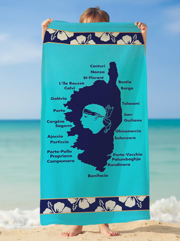 Le Comptoir de la Plage Microvezel strandlaken "Lavezzi" turquoise/donkerblauw - (L)140 x (B)70 cm