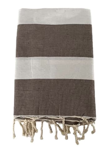 Le Comptoir de la Plage Fouta "Transat" taupe/wit - (L)200 x (B)100 cm