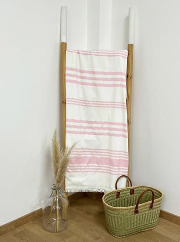 Le Comptoir de la Plage Fouta "Karabuk" wit/lichtroze - (L)180 x (B)140 cm