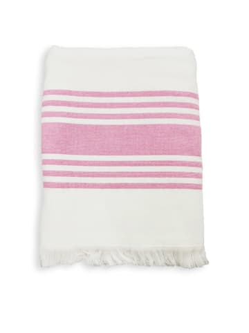 Le Comptoir de la Plage Fouta "Karabuk" wit/lichtroze - (L)180 x (B)140 cm