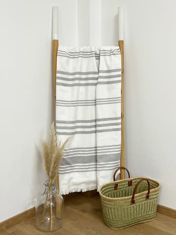 Le Comptoir de la Plage Fouta "Karabuk" wit/grijs - (L)180 x (B)140 cm