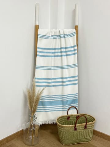 Le Comptoir de la Plage Fouta "Karabuk" wit/turquoise - (L)180 x (B)140 cm
