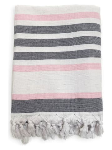 Le Comptoir de la Plage Fouta "Latigo Candy" w kolorze szaro-jasnoróżowo-kremowym - 180 x 140 cm