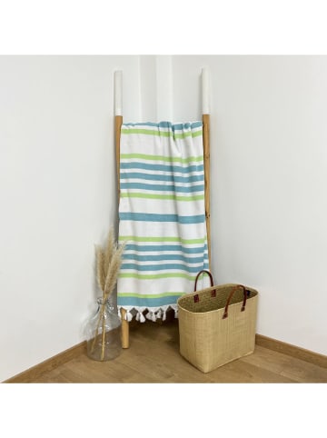 Le Comptoir de la Plage Fouta ''Latigo Lake'' crème/turquoise/groen - (L)180 x (B)140 cm