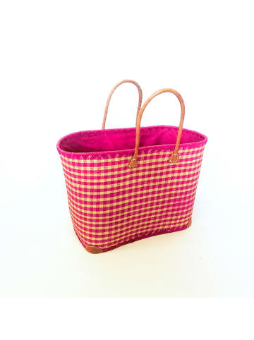 Le Comptoir de la Plage Strandtas "Carreaux" beige/fuchsia - (B)35 x (H)35 x (D)20 cm