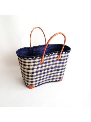 Le Comptoir de la Plage Strandtas "Carreau" beige/blauw - (B)52 x (H)35 x (D)22 cm