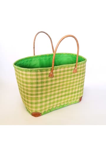 Le Comptoir de la Plage Strandtasche "Carreau" in Beige/ Grün - (B)52 x (H)35 x (T)22 cm