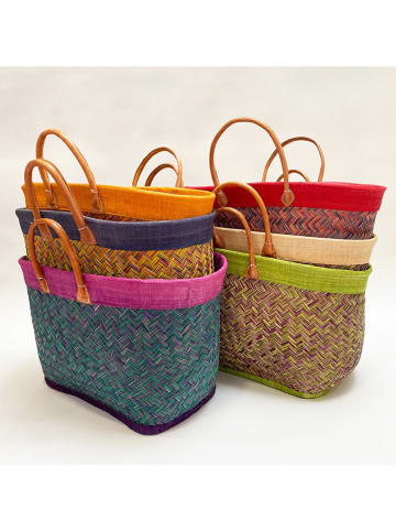 Le Comptoir de la Plage Strandtas "Antaly" groen/roze - (B)56 x (H)30 x (D)23 cm