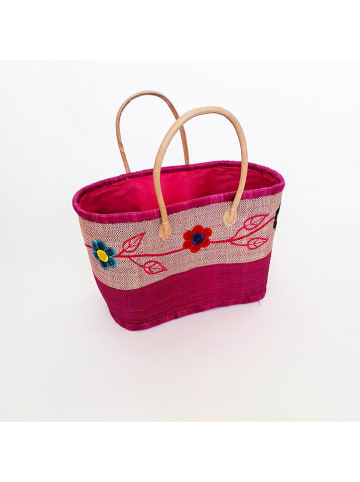 Le Comptoir de la Plage Strandtas "Namakia" beige/fuchsia - (B)48 x (H)30 x (D)20 cm