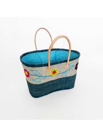 Le Comptoir de la Plage Strandtasche "Namakia" in Beige/ Türkis - (B)48 x (H)30 x (T)20 cm