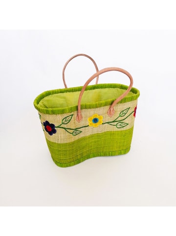 Le Comptoir de la Plage Strandtas "Namakia" beige/groen - (B)48 x (H)30 x (D)20 cm