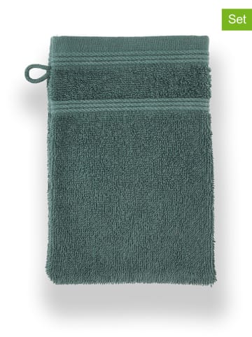 Le Comptoir de la Plage 2er-Set: Waschhandschuhe in Grün - (L)21 x (B)15 cm