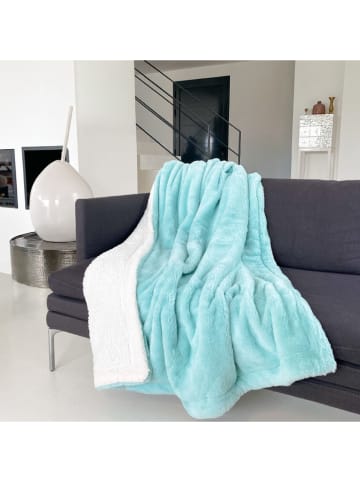 Le Comptoir de la Plage Plaid "Lapin" turquoise/wit - (L)170 x (B)130 cm
