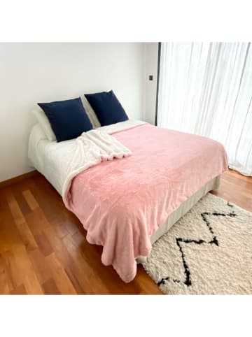 Le Comptoir de la Plage Plaid "Lapin'' in Rosa/ Weiß - (L)240 x (B)220 cm