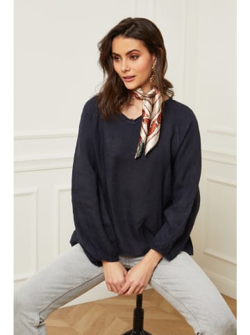 Fleur de Lin Lniana bluzka "Celiane" w kolorze granatowym