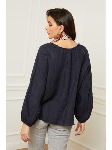 Fleur de Lin Lniana bluzka "Celiane" w kolorze granatowym