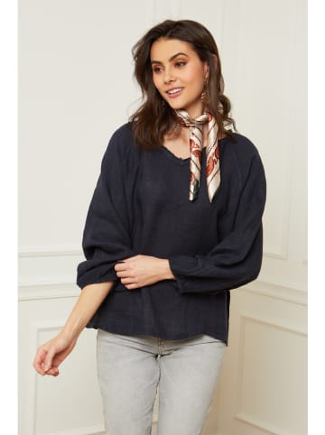 Fleur de Lin Lniana bluzka "Celiane" w kolorze granatowym