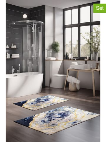 Colourful Cotton 2er-Set: Badvorleger in Blau/ Gold